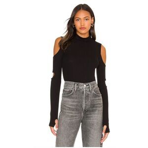 LNA Clothing Womens Apex Black Cutout Mockneck Shirt Pullover Top Size XS